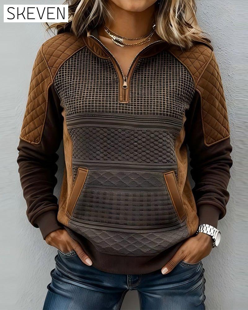 Sweat-shirt décontracté à col zippé demi-hauteur