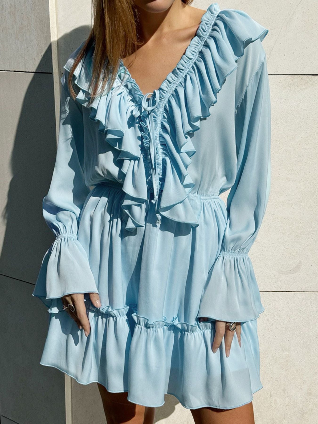 Ruffled Flounce Sleeve Mini Dress
