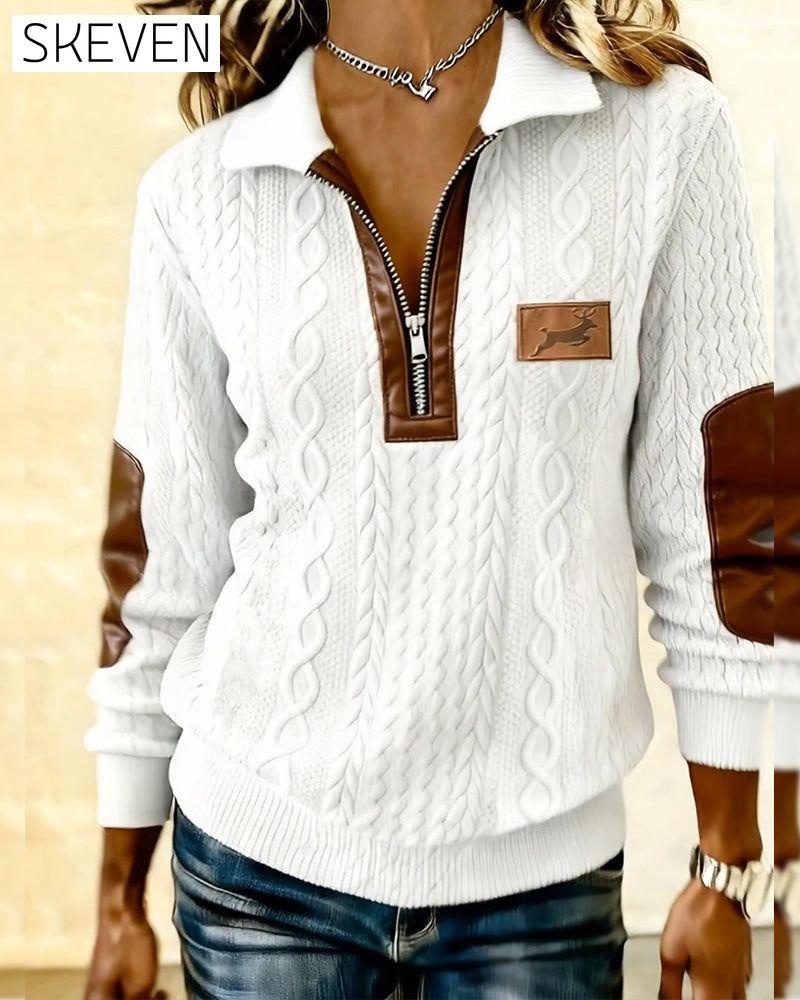 Sweat-shirt à manches longues zippé et color-block