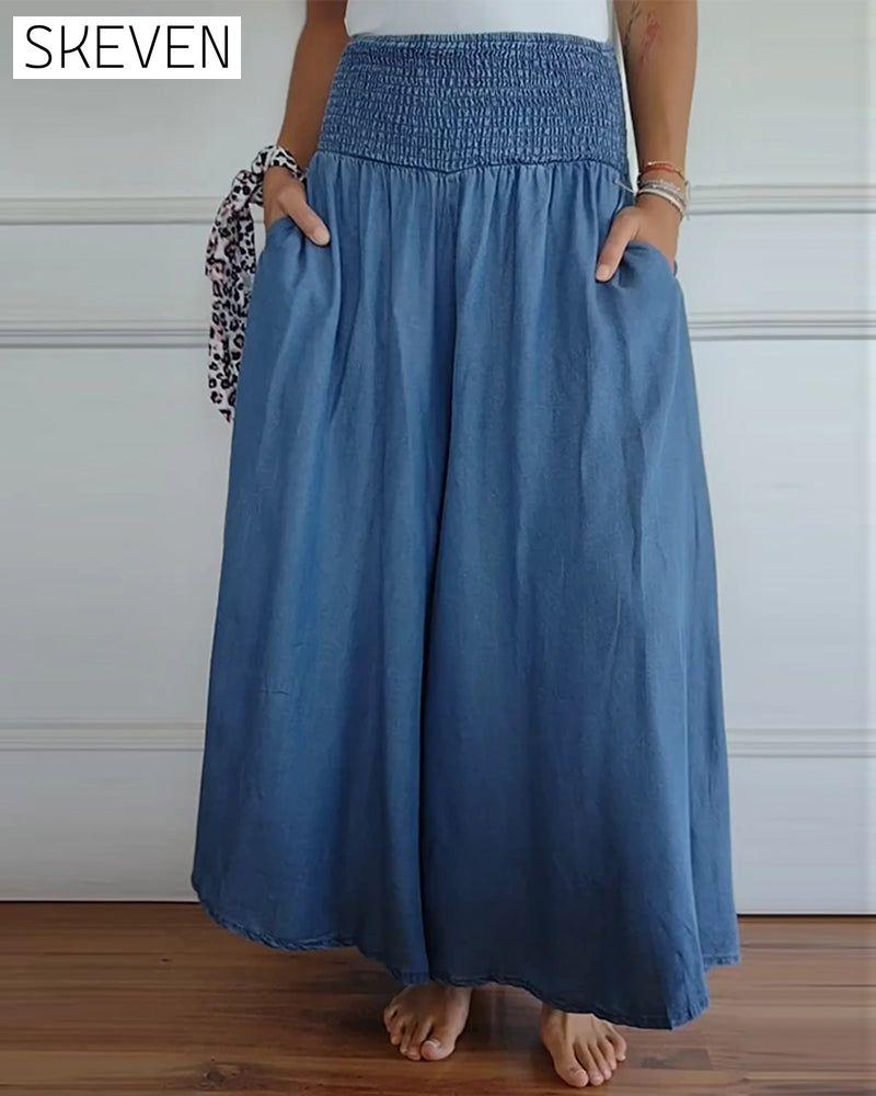 Elastic waist wide leg pants