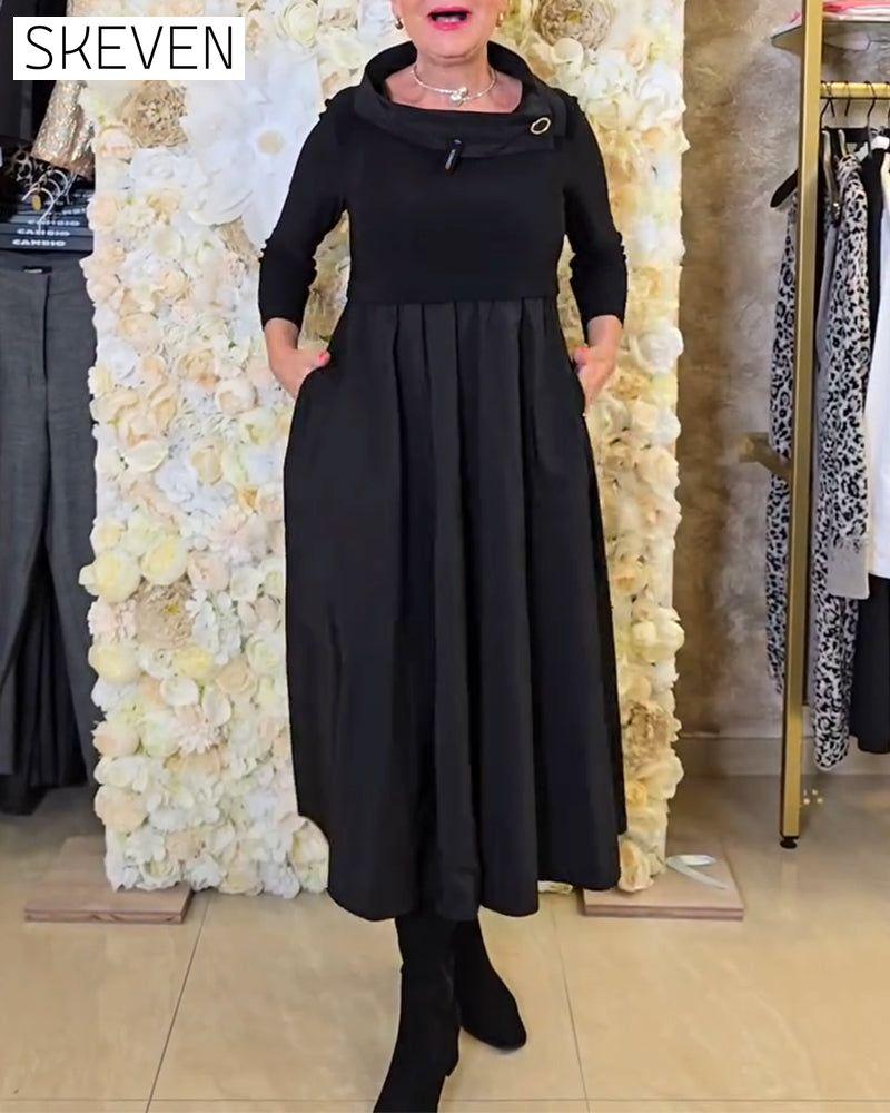 Modisches, einfarbiges A-Linien-Kleid für die Straße