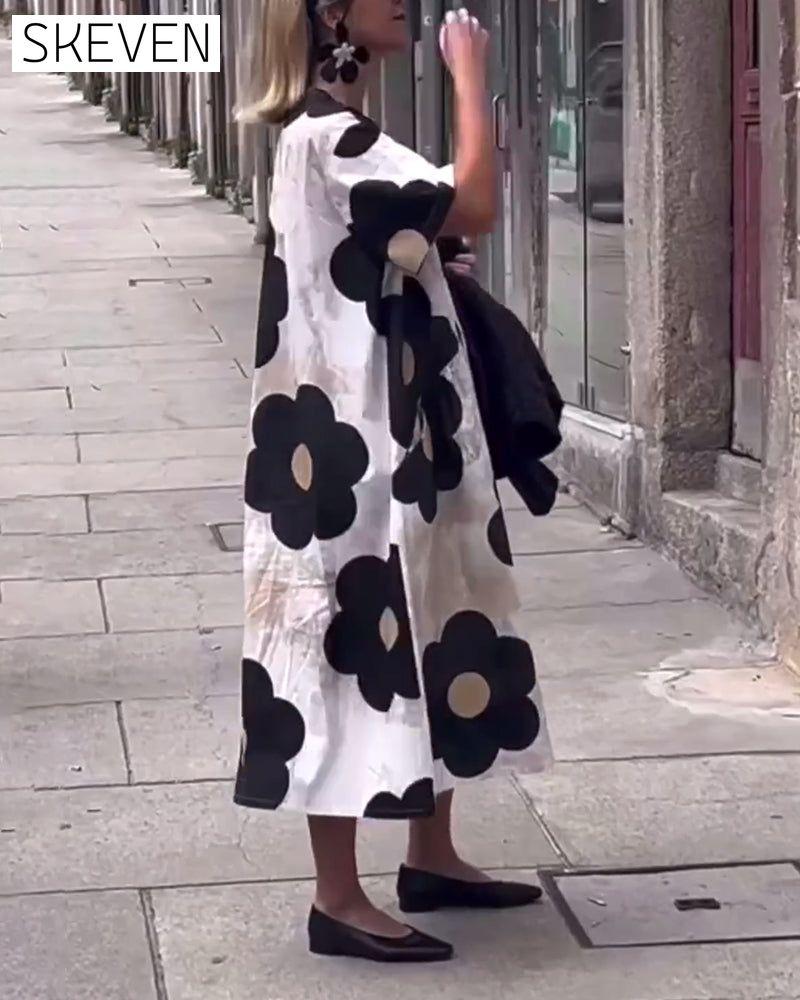 robe ample à imprimé floral et col rond avec poches