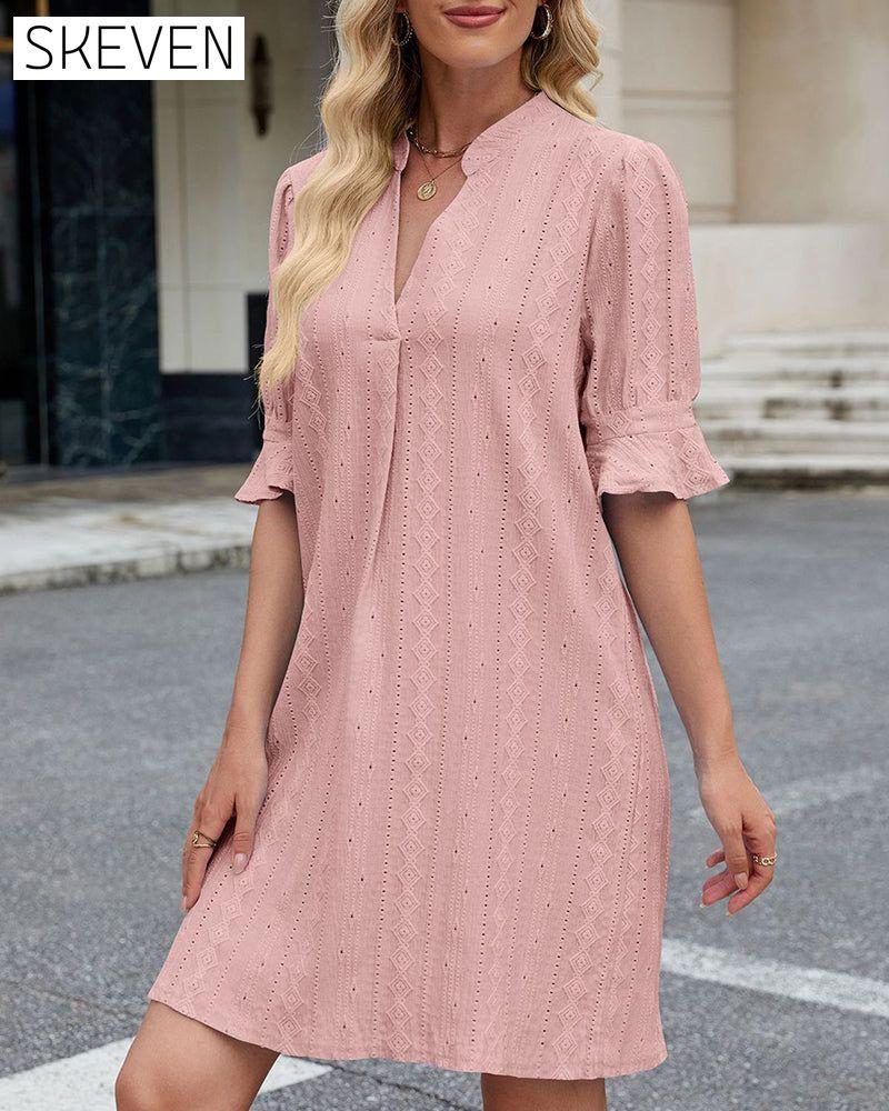 Solid Color V-Neck Dress
