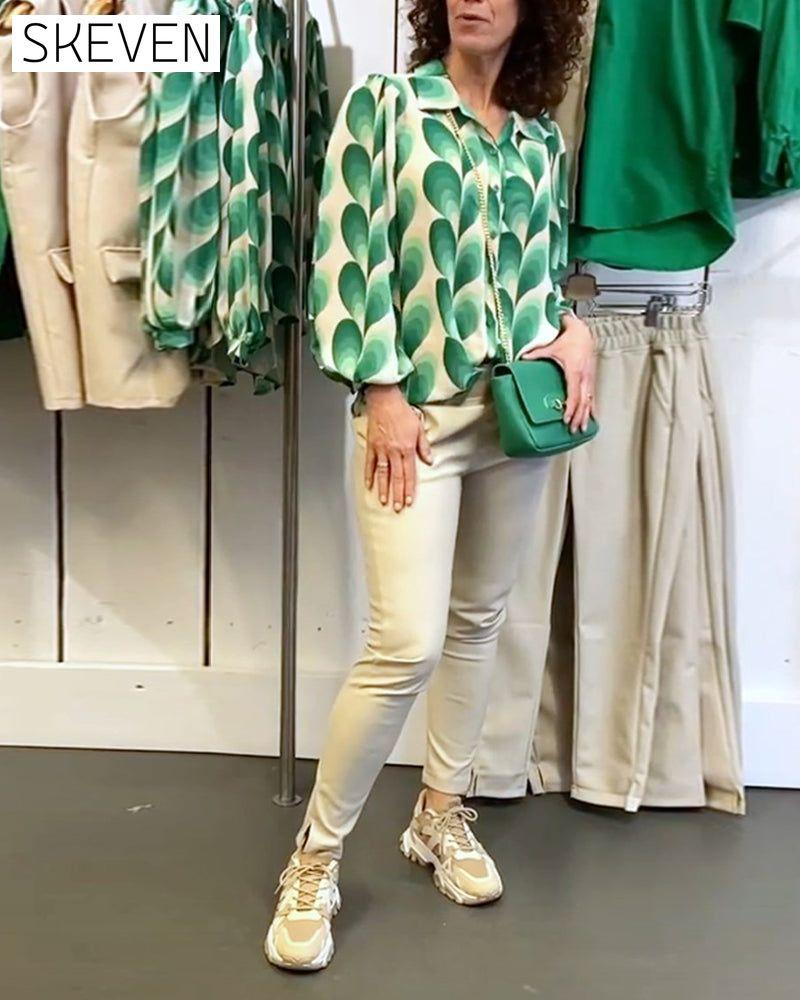 Bluse mit Revers und Print für Pendler