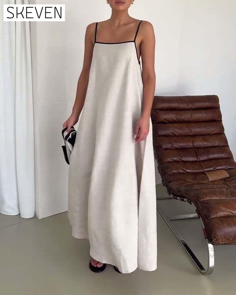 Contrast color suspender casual dress casual dresses summer