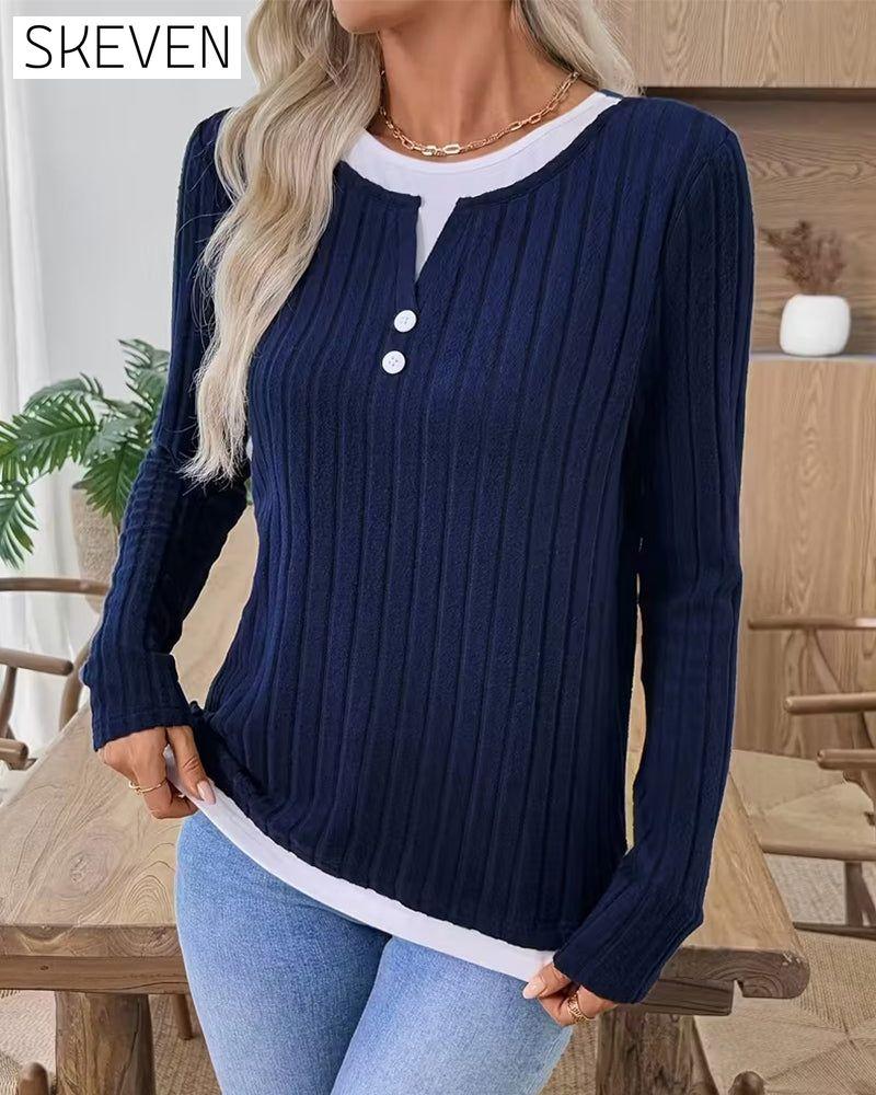 Fake Two-Piece Ribbed Brushed Top