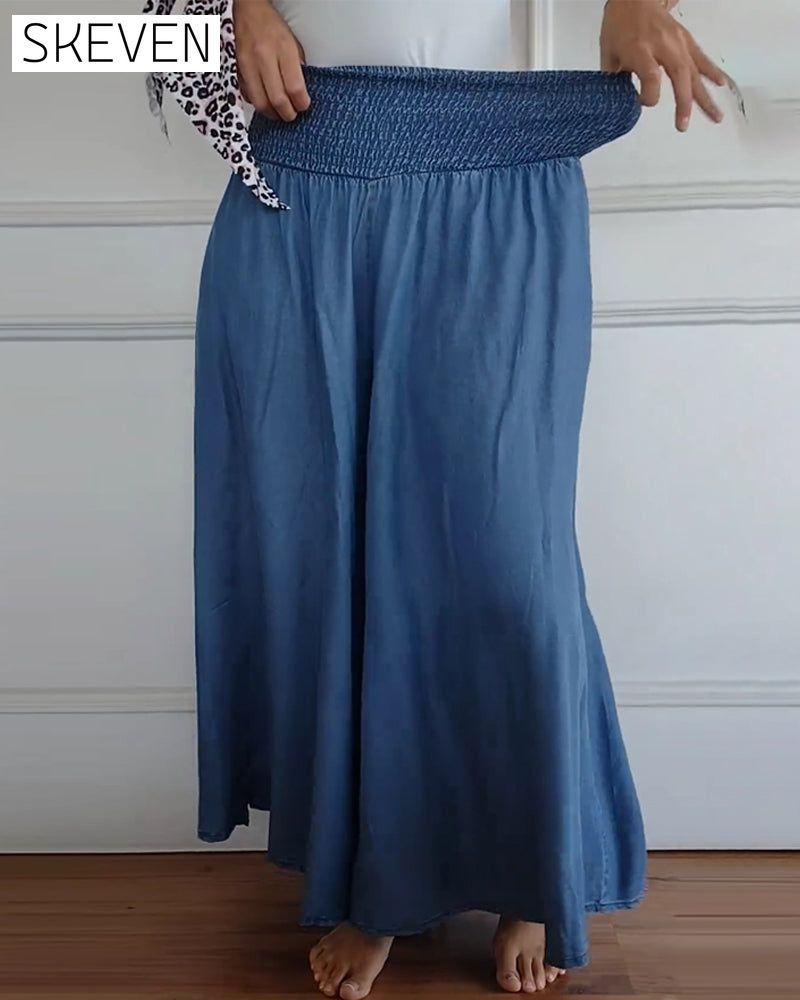 Elastic waist wide leg pants