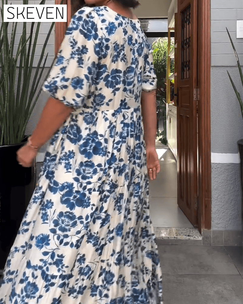 Short-Sleeved Floral Print Dress