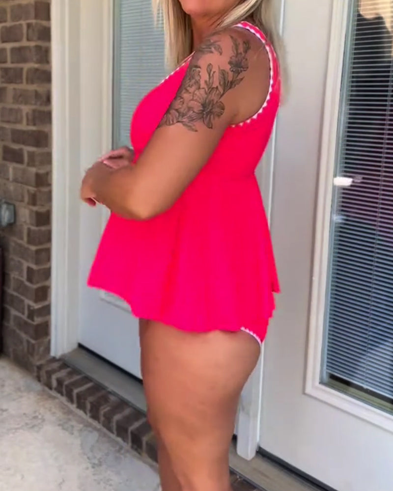 Stylish Contrast Triangle Tankini