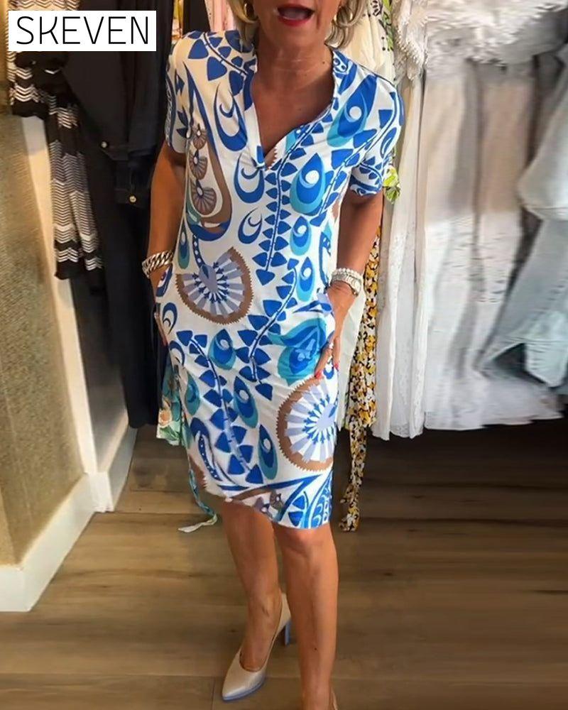 V-neck pocketed mid-length dress casual dresses spring summer