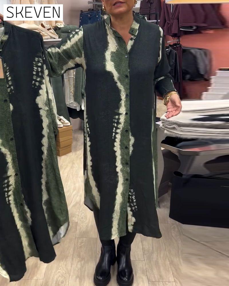 Hemdblusenkleid mit Stehkragen und Knopfleiste, bedruckt
