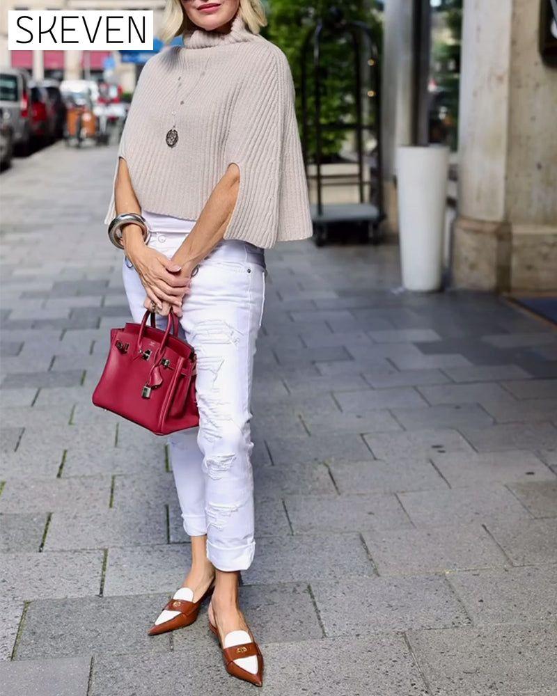 Fashionable high collar slit sleeve pullover 2023 f/w pullovers
