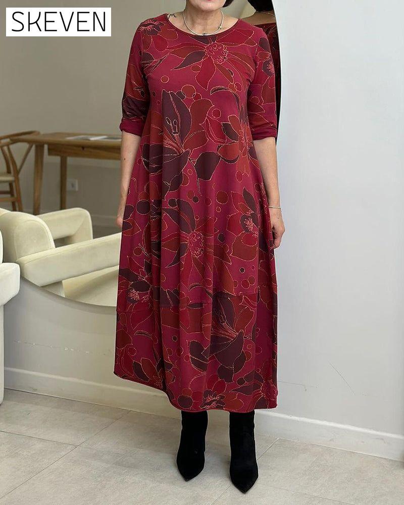 robe décontractée à col rond et imprimé floral