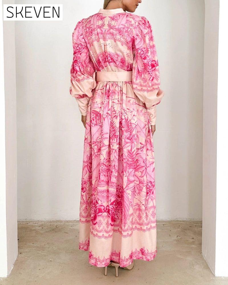 Kleid mit Laternenärmeln und Knopfleiste