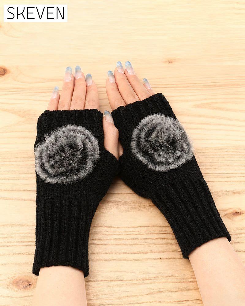 Warm Half-Fingerless Knitted Ball Gloves