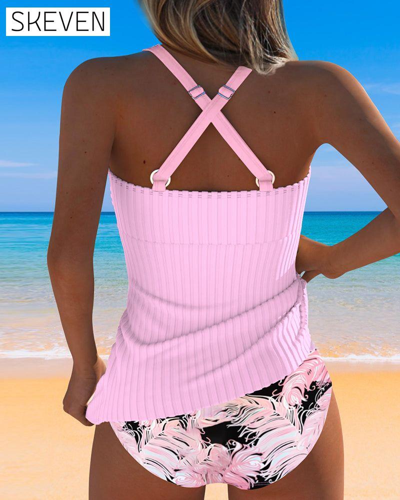 Two-Piece Chest Pleated Triangle Print Tankini
