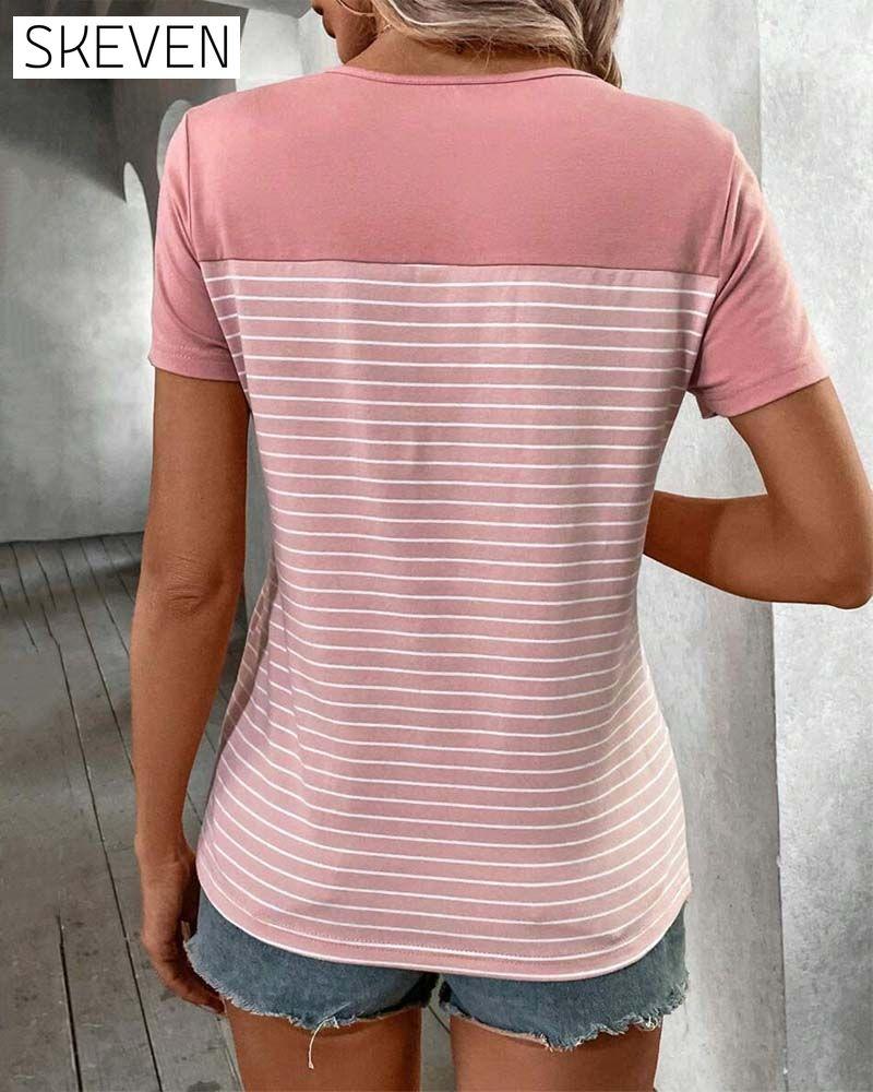 T-shirt à rayures contrastées à manches courtes