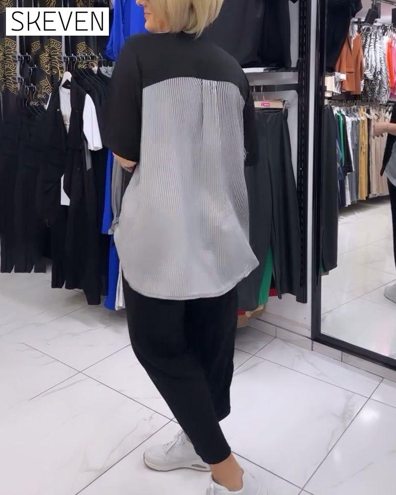 Pinstripe patchwork casual blouse blouses & shirts summer