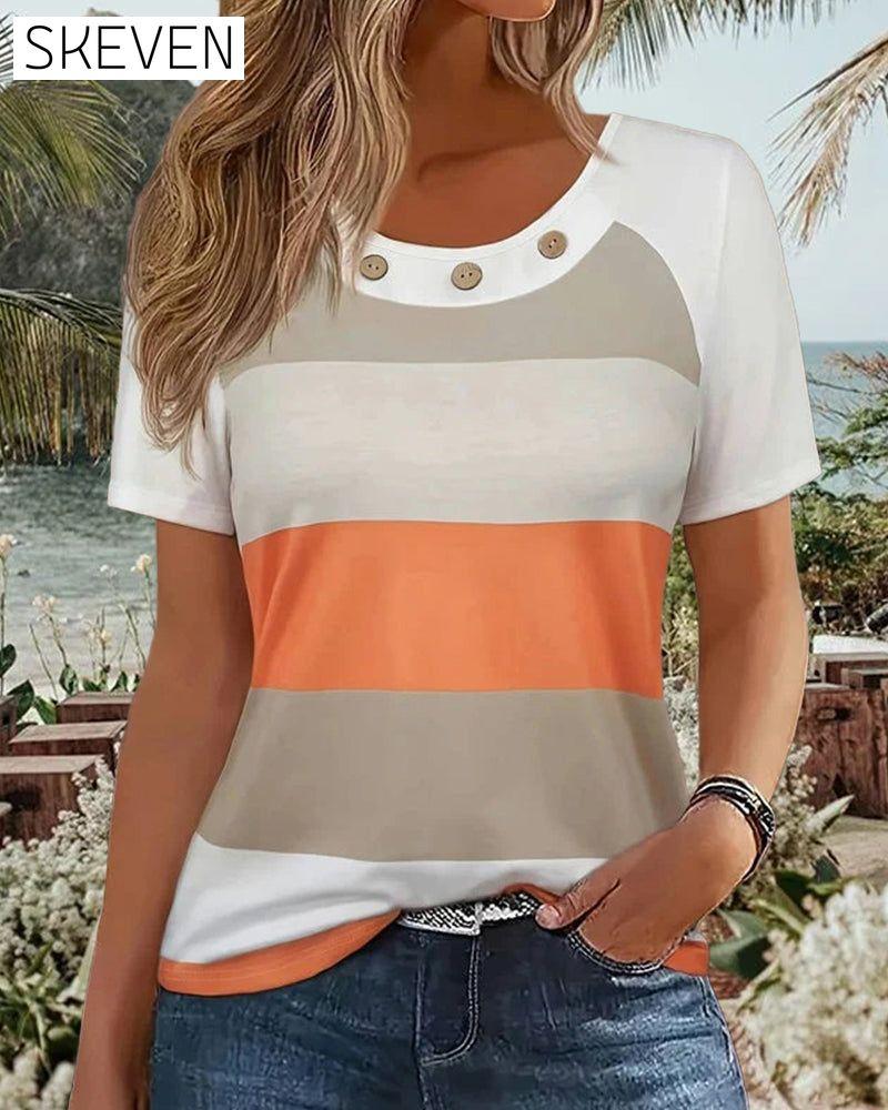 Casual Striped Short-Sleeved T-Shirt