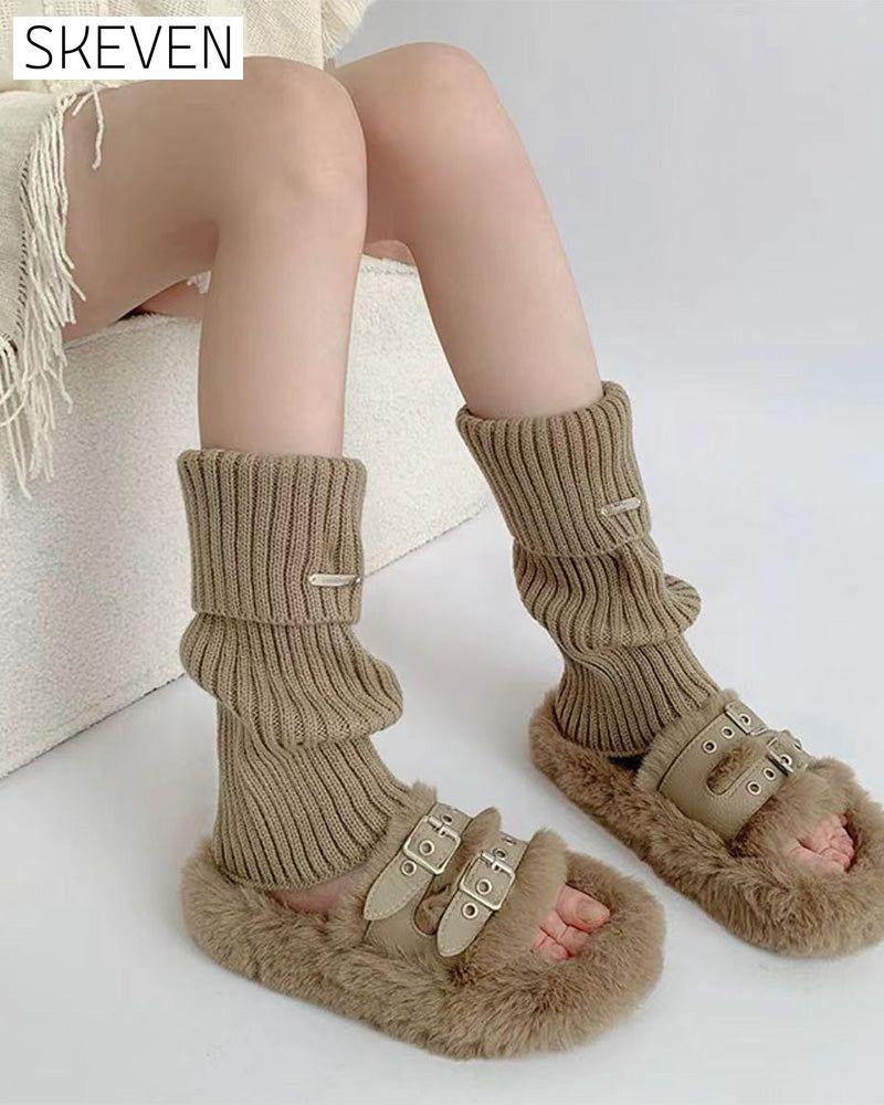Schlichte Beinstulpen mit Metall-Etikett für Damen, minimalistische Damenmode 