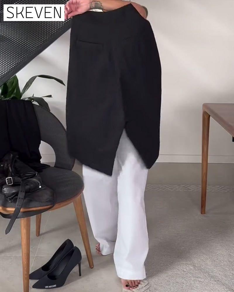 Simple solid color asymmetric casual pants