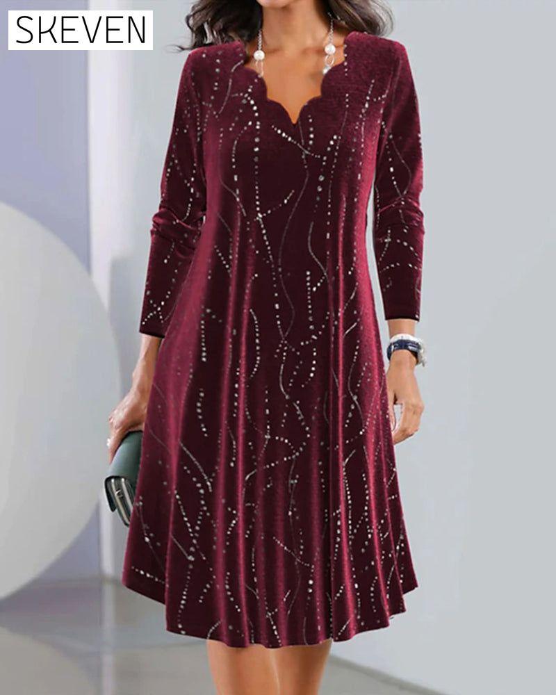 V-neck long-sleeve elegant dress