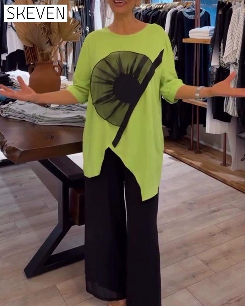 Kurzarm-Freizeit-T-Shirt mit Blumenmuster