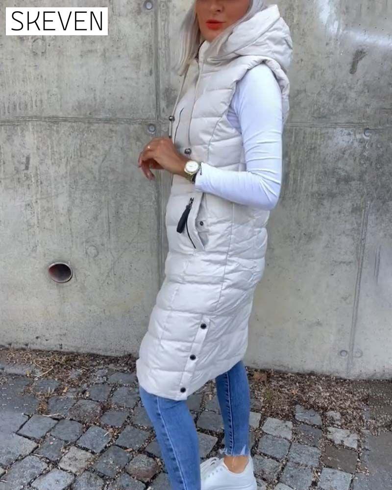 Ärmellose, wattierte Freizeitjacke mit Kapuze und Reißverschluss