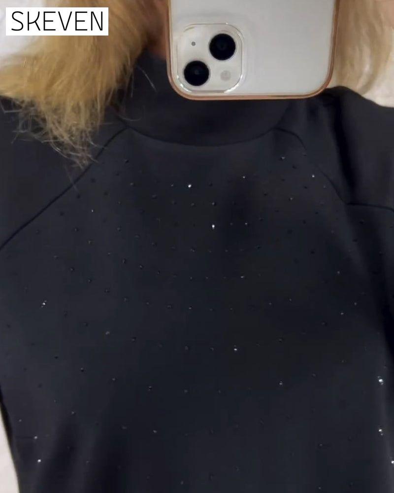 robe plissée unie à col montant