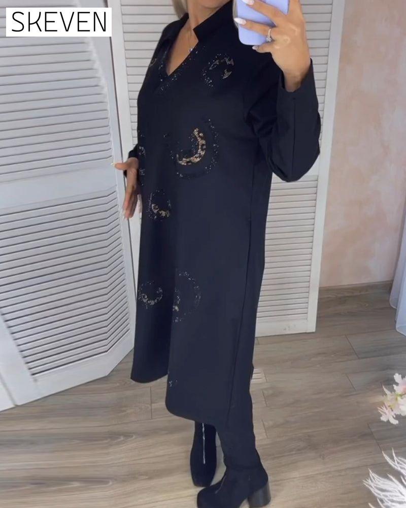 Midikleid mit Reverskragen und langen Ärmeln