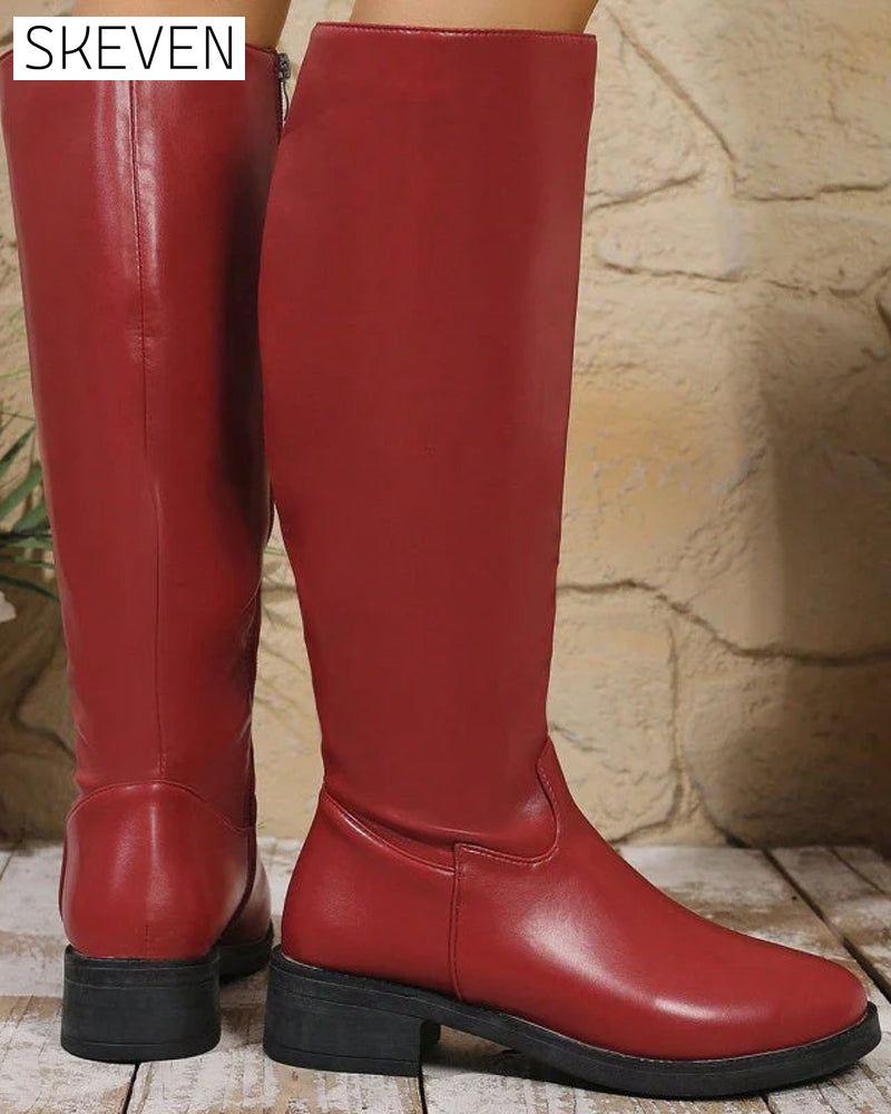 Bottes mi-mollet à fermeture éclair latérale pour femmes