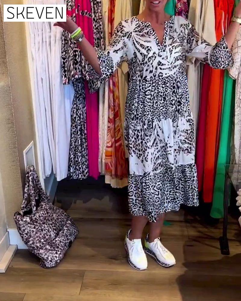 Freizeitkleid mit Leopardenmuster und 3/4-Ärmeln