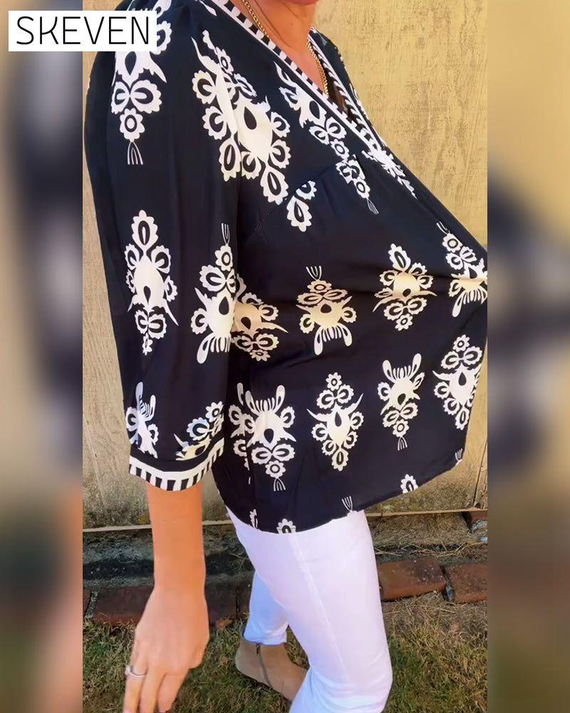 Three-Quarter Sleeves Printed Blouse