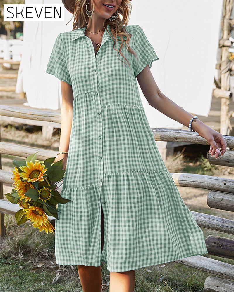 robe chemise décontractée à carreaux
