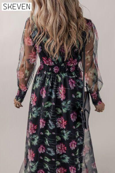 Somcked Floral V-Neck Long Sleeve Maxi Dress clothes dress dresses long sleeve dress long sleeve dresses maxi dress Ship From Overseas SYNZ
