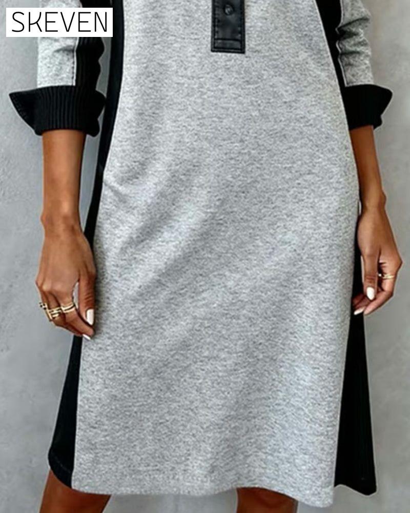 Langärmeliges Patchwork-Kleid mit Kragen