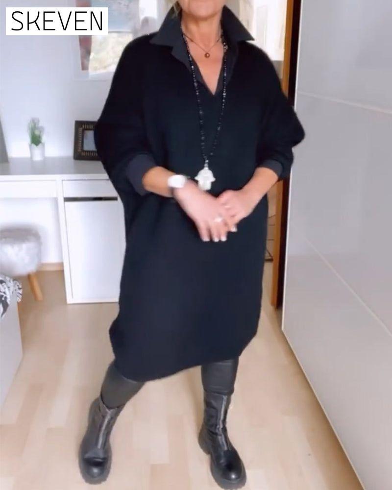 einfarbiges, lässiges Hemdkleid mit Knöpfen