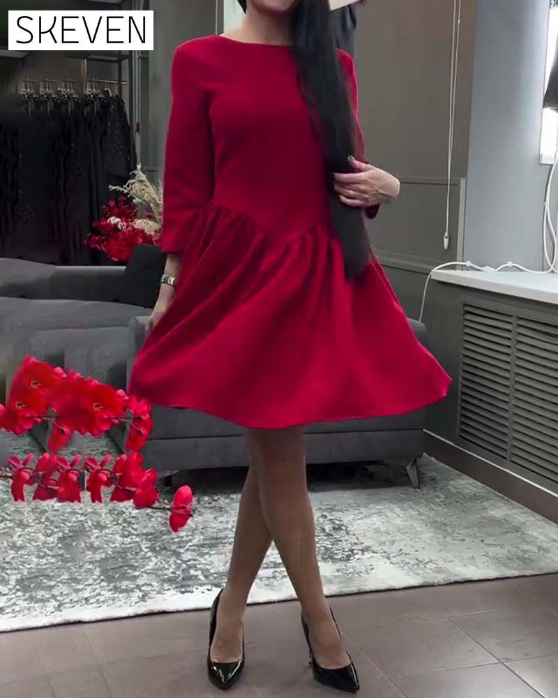 Temperament Round Neck Waist A Hem Dress