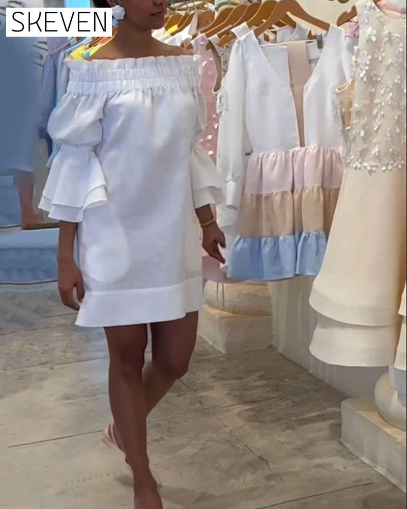 One Shoulder Flare Sleeve Dress