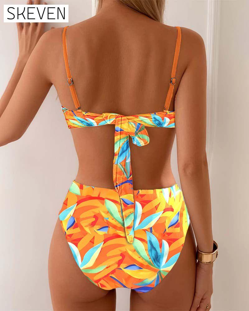 Maillot de bain deux pièces sexy imprimé avec soutien-gorge contrasté