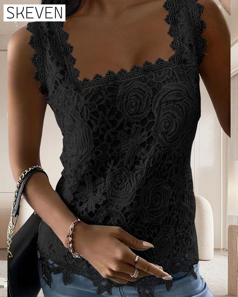 Square collar lace temperament tank top