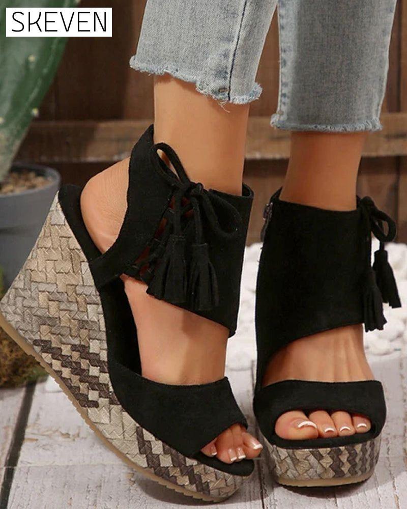 👡Women's Open Toe Platform Wedge Tassel Sandals