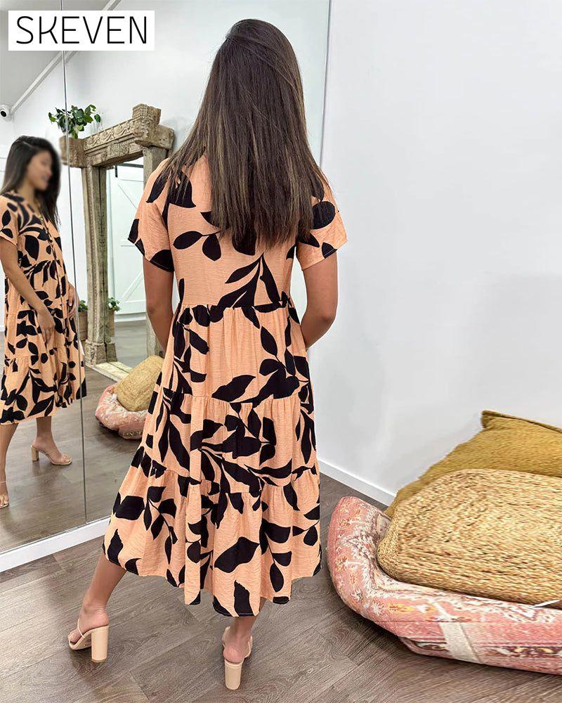Pocket lapel printed dress