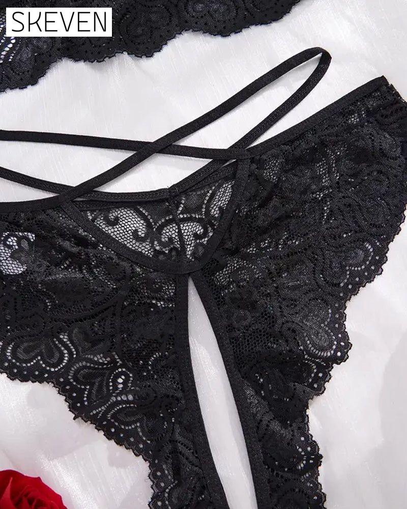 Sexy Dessous-Set – Bralette mit hohler Schleife und offener Slip