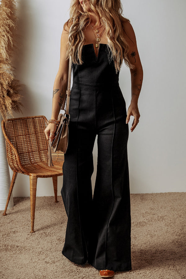 Blue Zone Planet |  Spaghetti Straps Flare Denim Jumpsuit