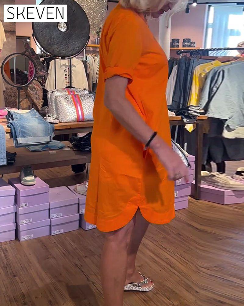 Solid color buttoned casual loose dress