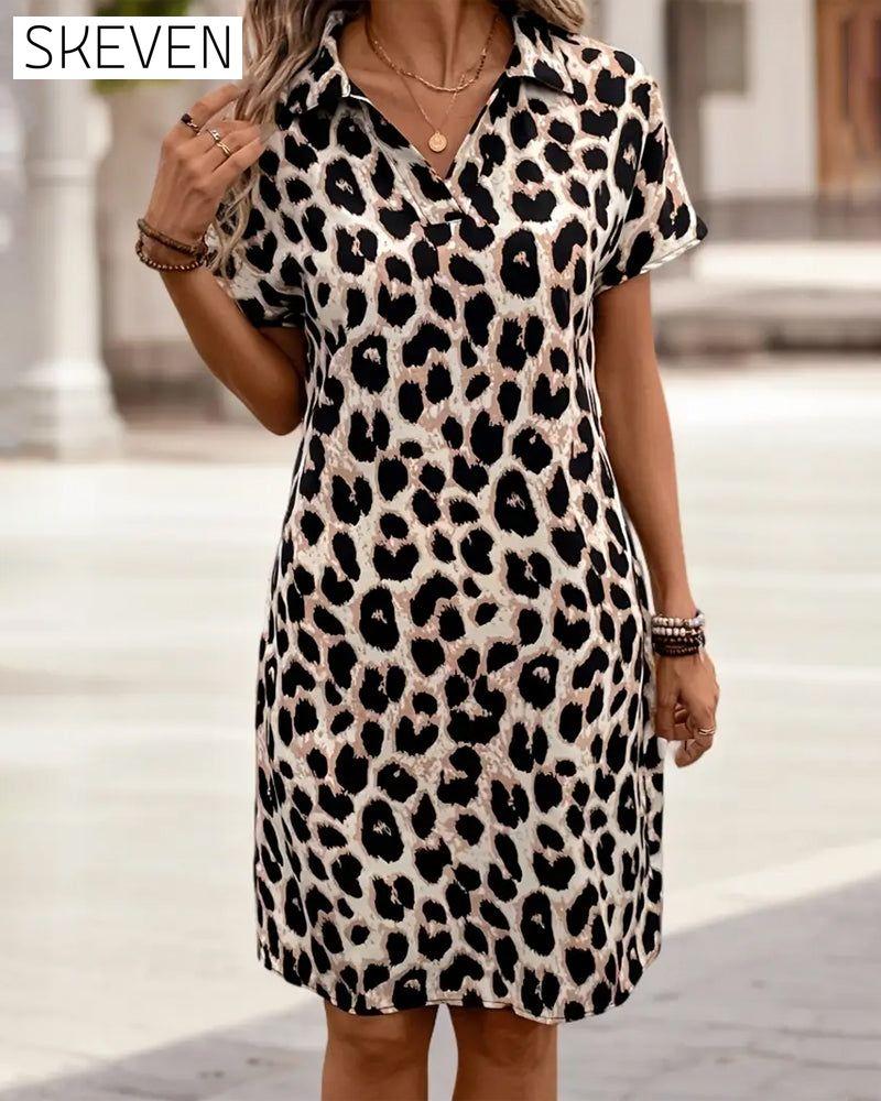 Lapel Slim Leopard Print Dress