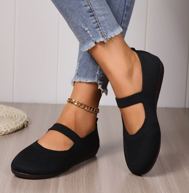 Women's Flat Bottom Pumps Round Toe Shallow Mouth Low-top Slip-on Flyknit