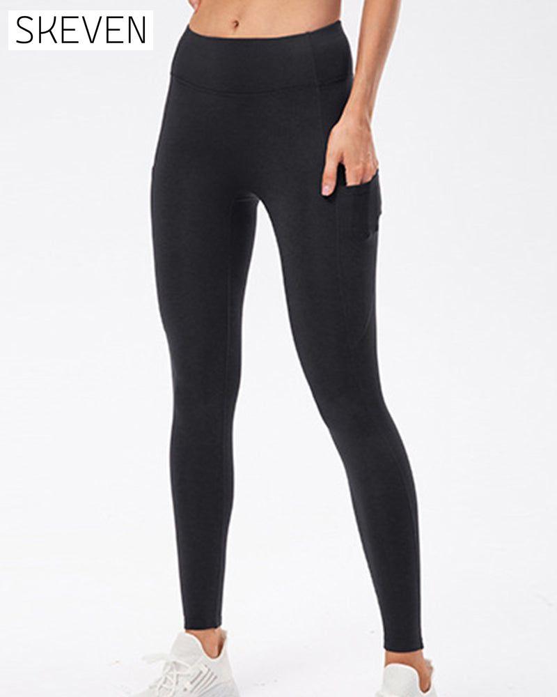 Solid color leggings with fleece pockets