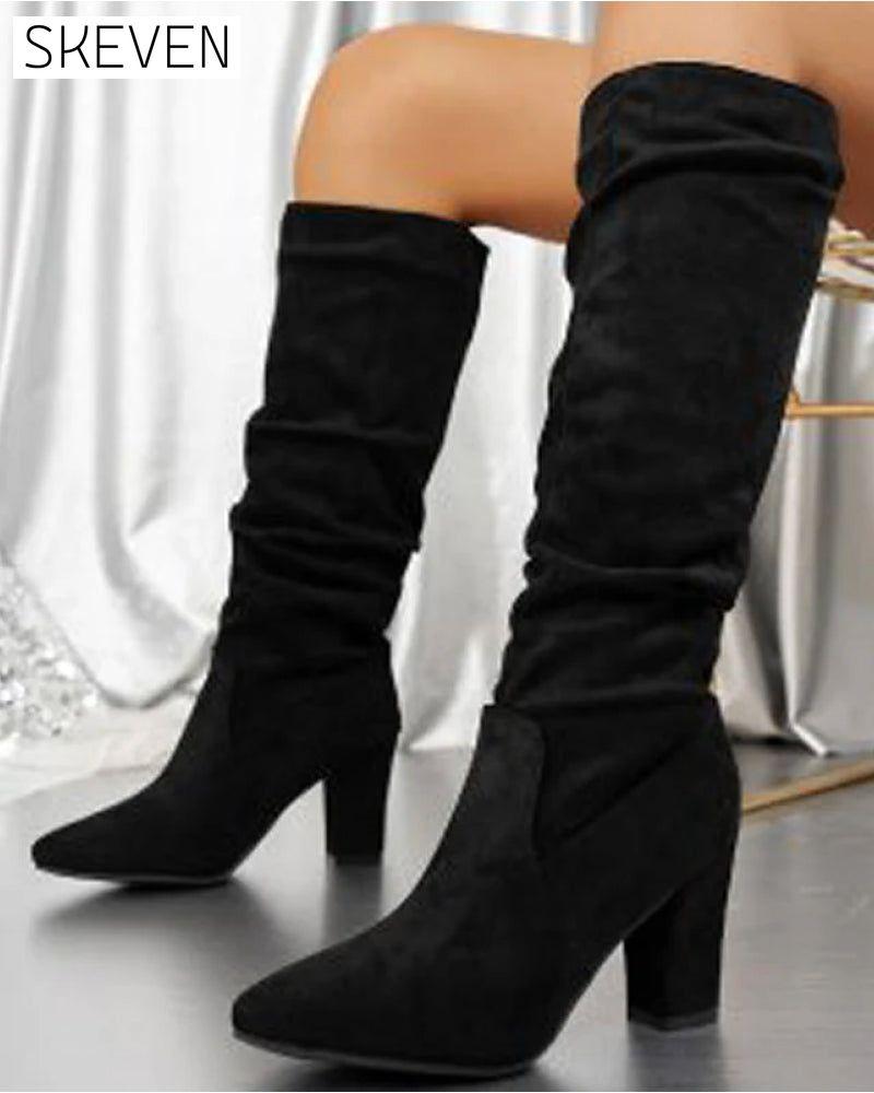 💥Neu eingetroffen und jetzt heiß begehrt: Elegante, einfarbige Damen-Stiefeletten mit hohem Absatz.